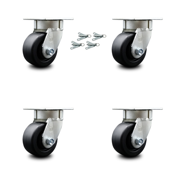 4 Inch Kingpinless Polyolefin Wheel Swivel Caster Set with Swivel Lock SCC